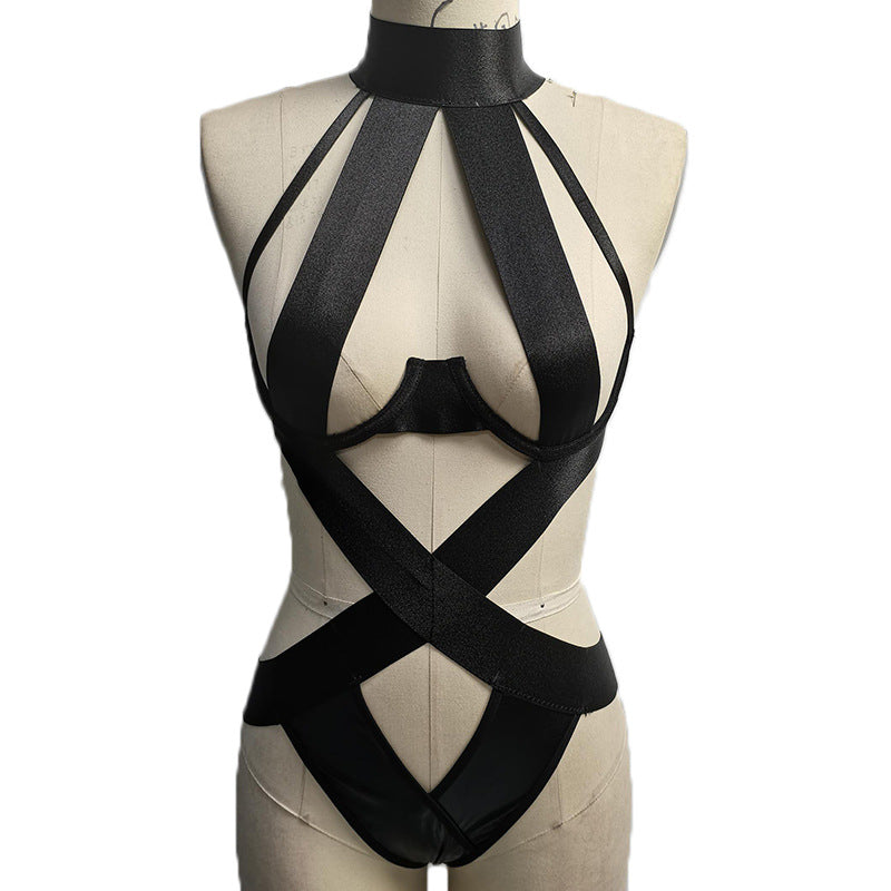 Women Lace up Sexy Jumpsuit Underwear Sexy Uniform Seduction Pajamas Suit