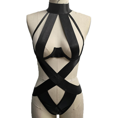 Women Lace up Sexy Jumpsuit Underwear Sexy Uniform Seduction Pajamas Suit