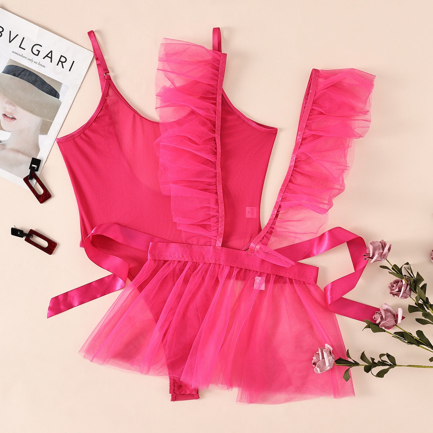 Lace Mesh See through Thin Backless Corset Sexy Lingerie Set