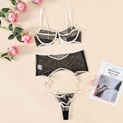 Lace Sexy Mesh Thin Straps Stitched Backless Garter Suit Women