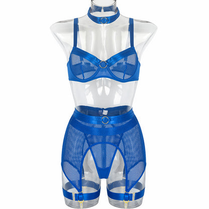 Sexy Mesh Stitching Four-Piece Underwear with Halter Waist Seal