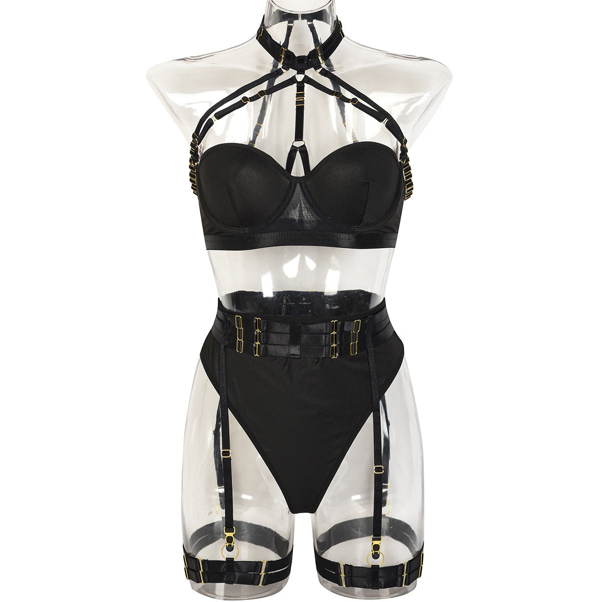 Lingerie Sexy Lingerie Three Piece Set Complex Strap Button Backless Bra