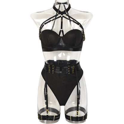 Lingerie Sexy Lingerie Three Piece Set Complex Strap Button Backless Bra