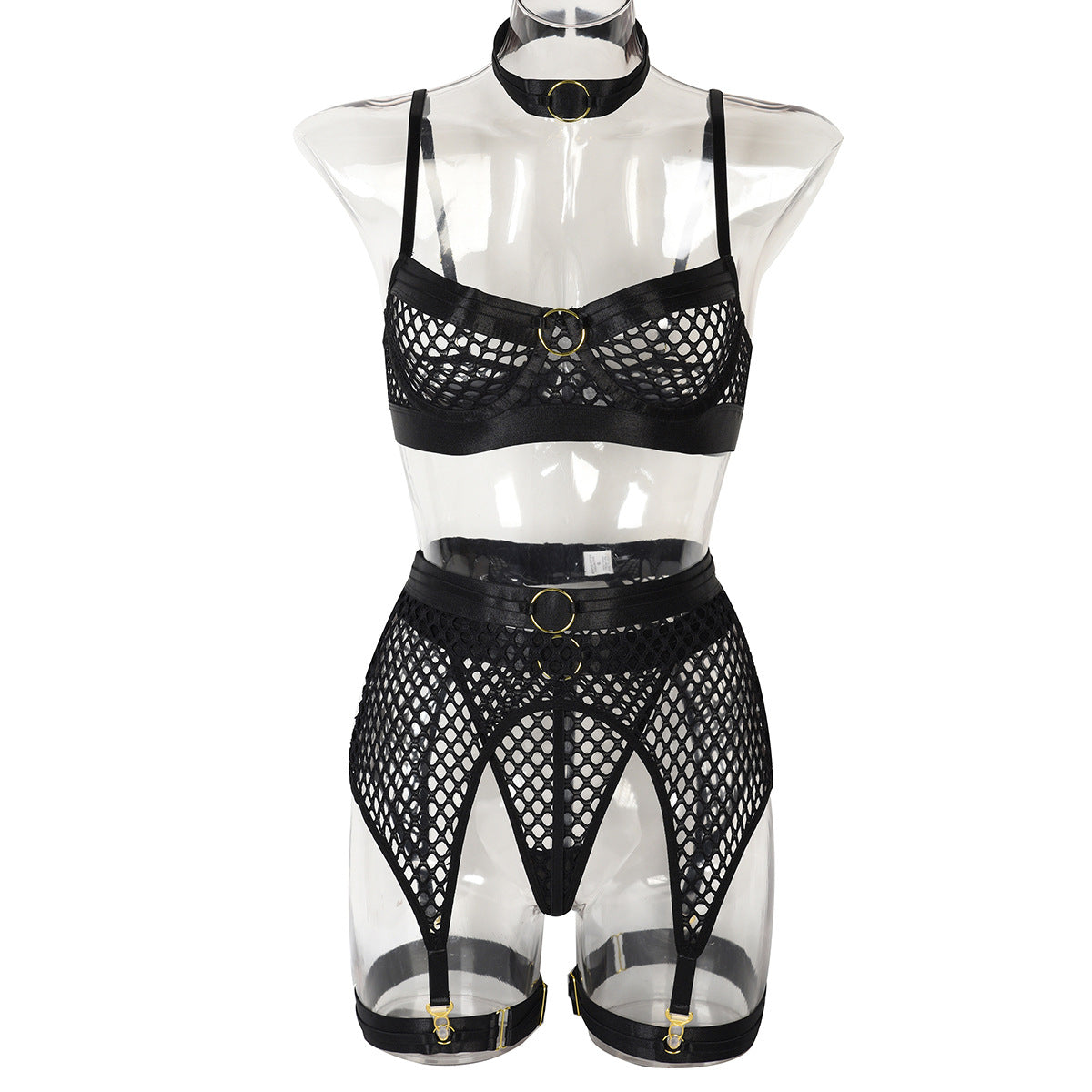 Sexy Underwear Four Pieces At Large Mesh Stitching With Steel Ring Halter Classic Underwear Pack