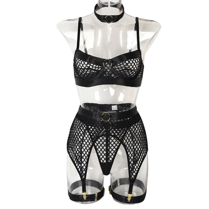 Sexy Underwear Four Pieces At Large Mesh Stitching With Steel Ring Halter Classic Underwear Pack