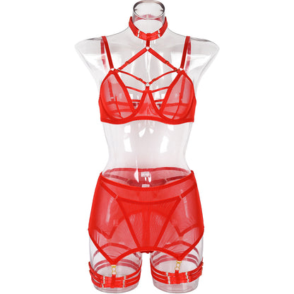 Sexy Underwear Three Piece Bra Steel Ring Binding Nightclub Suit
