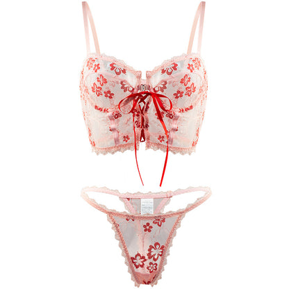 Direct Sexy Lingerie Hollow Out Cutout Out Strap See Through Lace Sexy Two Piece Suit