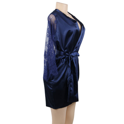 Plus Size Sexy Lingerie Sexy Flare Sleeve Lace Strap Nightdress Robe