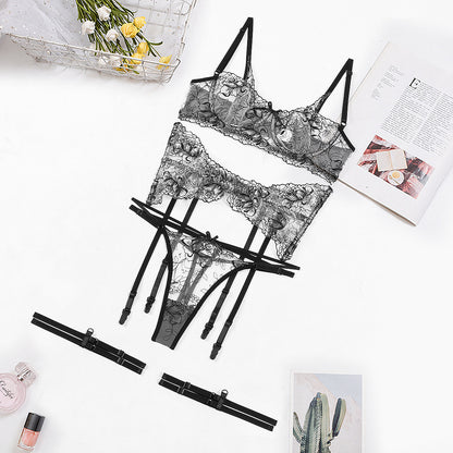 Sexy Garter Set Lace Splicing Mesh Sexy Lingerie Four Piece Set Or Five Piece Set