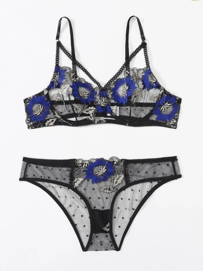 Plus Size Sexy Embroidery Contrast Color Embroidery Sexy Steel Ring Suit