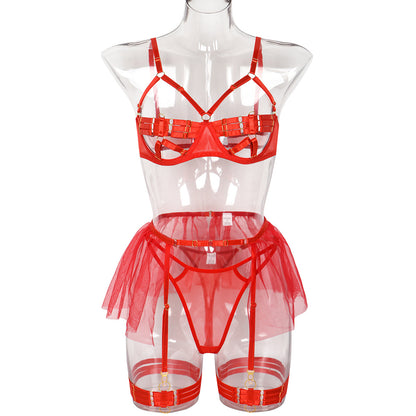 Popular Sexy Three Piece Set Hollow Out Cutout Chest Princess Skirt Heavy Industry Sexy Sexy Suit