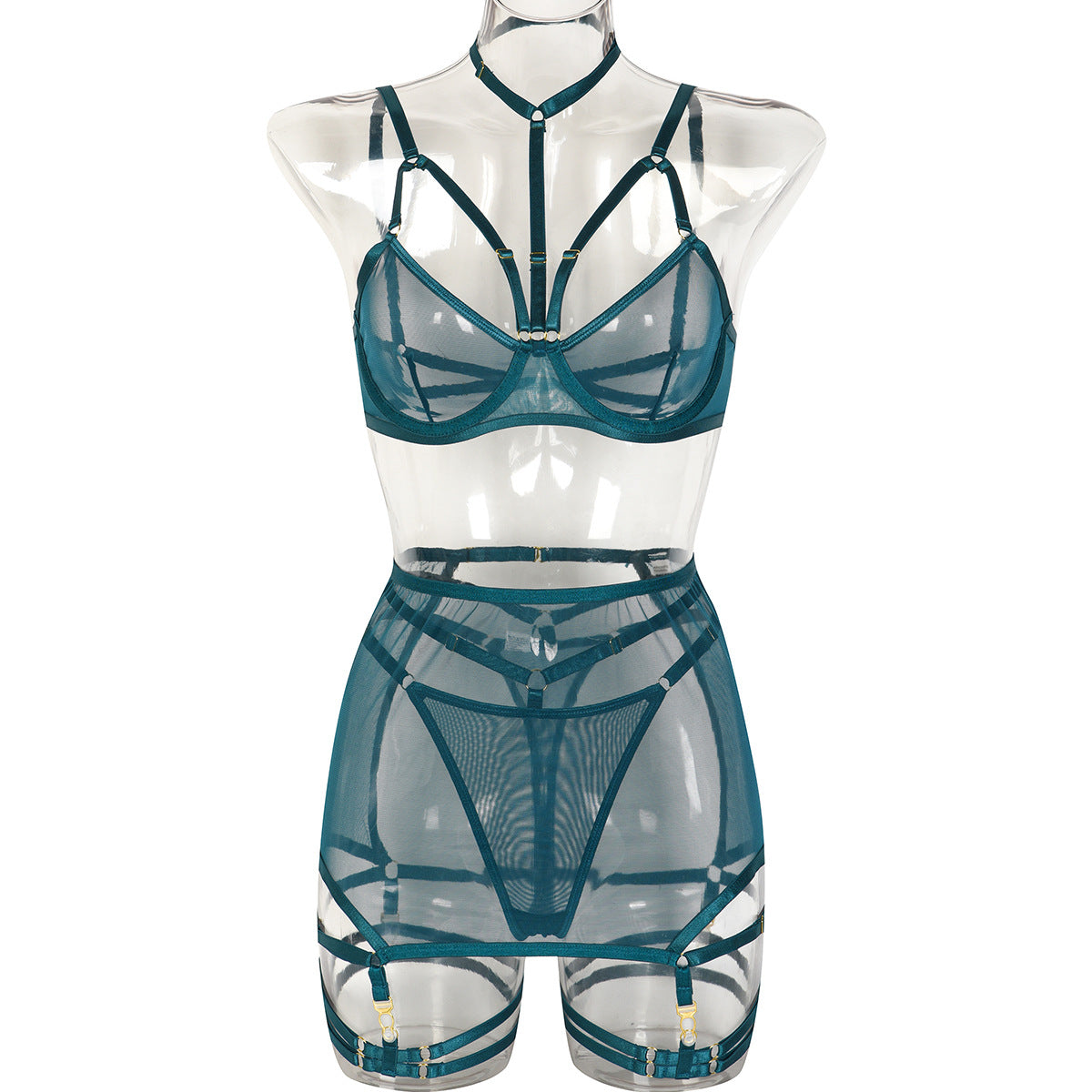 Sexy Lingerie Three Piece Set Mesh with Steel Bracket Stitching Sexy Clothes