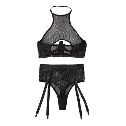 Conception sexy grille licou découpé beauté dos sous-vêtements sexy deux pièces