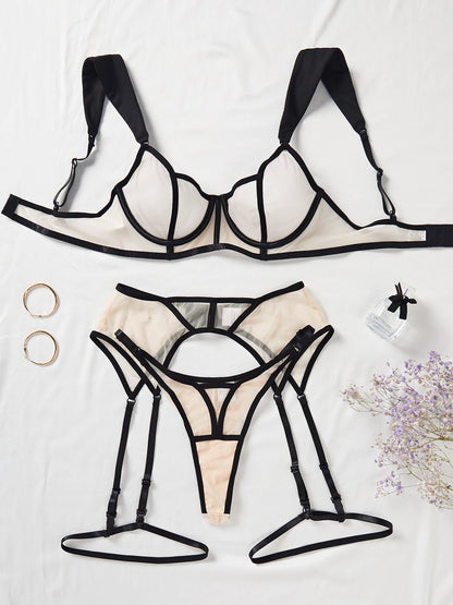 Sexy Four Piece Set Sexy Comfortable Perspective Mesh Underwear Set