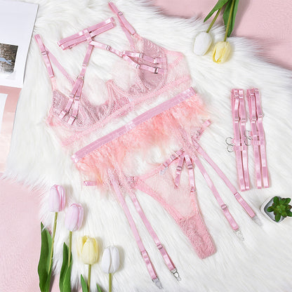 Lingerie Lace Feather Complex Heavy Industry Interwoven Five Piece Sexy Uniform
