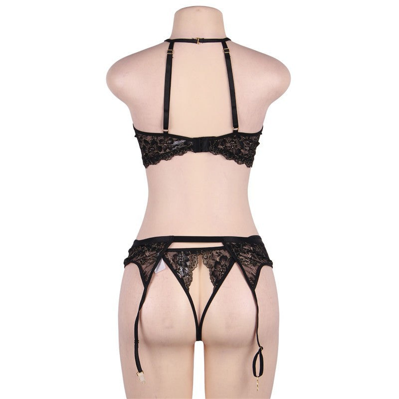 Sexy Lingerie Halter Dew Garter Sexy Lace Suit with Steel Ring