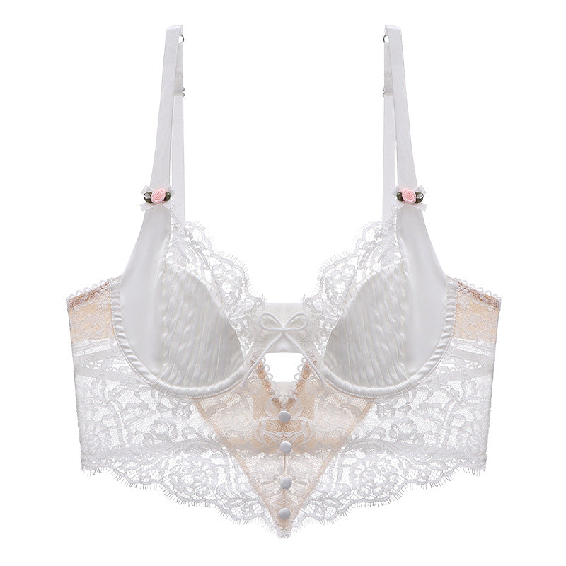 bralette Summer Eyelash Lace Sexy Lingerie Women Body Shaping Thin Push up Hollow Out Cutout Long Back Bra