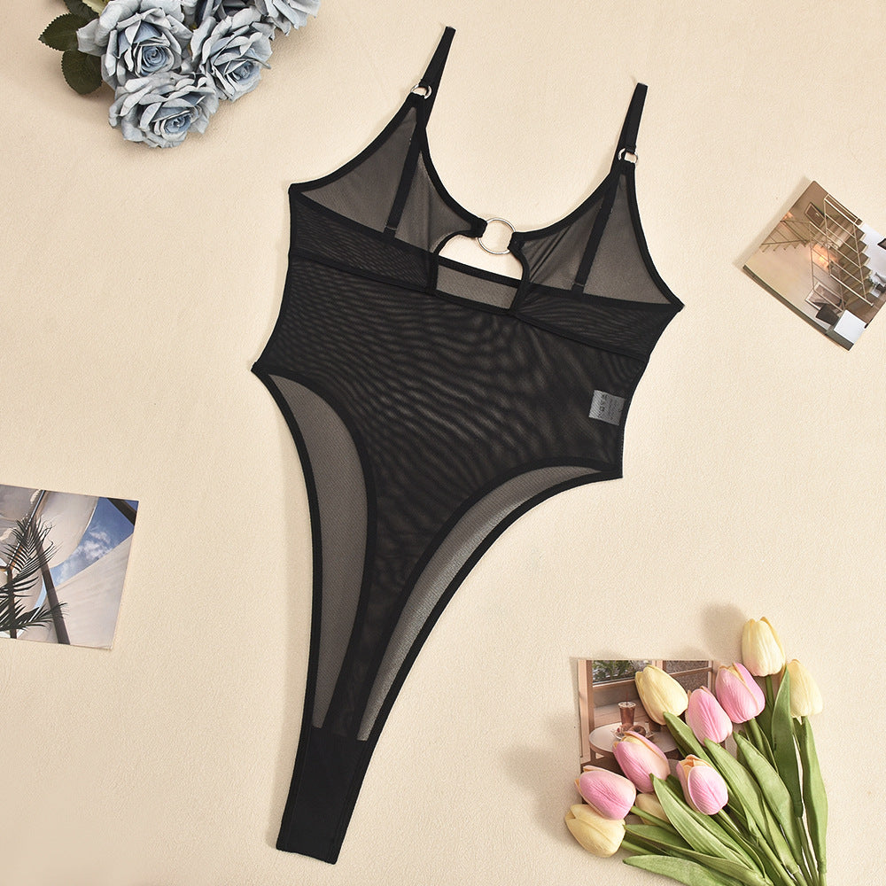 See through Chest Iron Hoop Hollow Out Cutout Design Jumpsuit