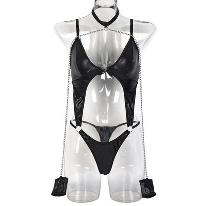 Corsets sexy en simili cuir foncé façonnant le corps avec bracelet dos nu vêtements sexuels