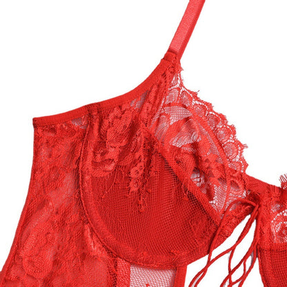 Sexy Lingerie Lace Floral Stitching Hollow Out Cutout Lace Sexy Siamese Women Overseas