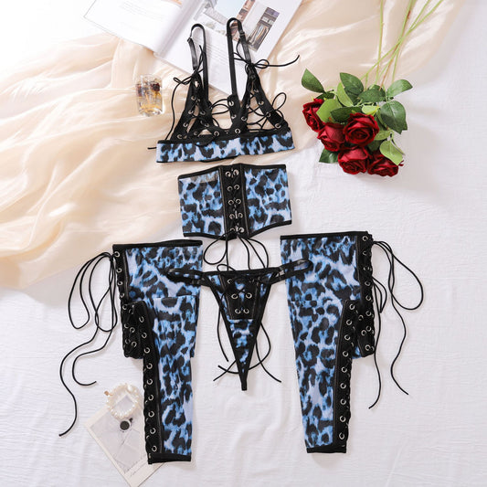 Complex Craft Body Sculpting Girdle Sexy Sexy Lace up Cutout Underwear Four Piece Set for Women