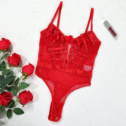 Sexy Hollow Out Cutout Mesh See through Jumpsuit Sexy Lingerie Set