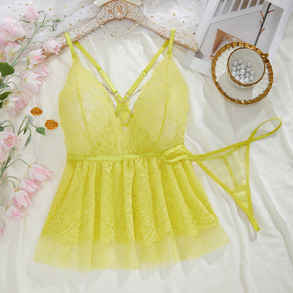 Sexy Sexy Lingerie Lace Perspective Temptation Nightdress Thong Two Piece Suit
