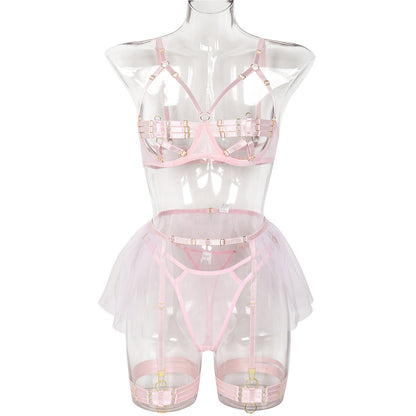 Popular Sexy Three Piece Set Hollow Out Cutout Chest Princess Skirt Heavy Industry Sexy Sexy Suit