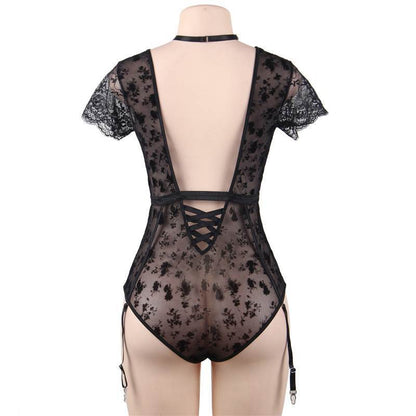 Plus Size Sexy Lingerie Sexy Lace Floral Stitching See-through Garter Jumpsuit