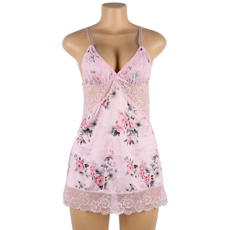 Sexy Lingerie Embroidered Stitching Lace Sexy Slip Nightdress