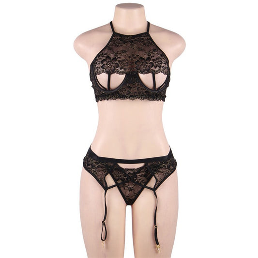 Sexy Lingerie Halter Dew Garter Sexy Lace Suit with Steel Ring