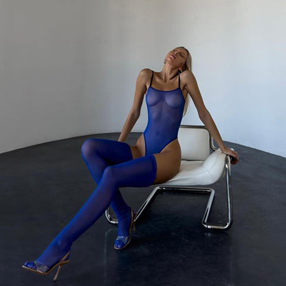 Popular Sexy Mesh See Through Jumpsuit Sling Sexy Sleepwear Two Piece Set