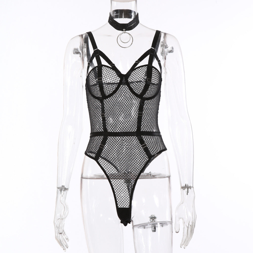 Mono sexy de malla de encaje sexy tentación que forma el cuerpo en perspectiva