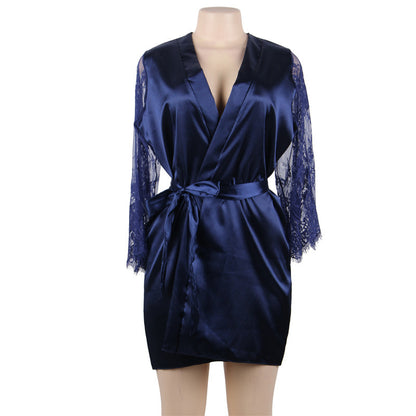 Plus Size Sexy Lingerie Sexy Flare Sleeve Lace Strap Nightdress Robe
