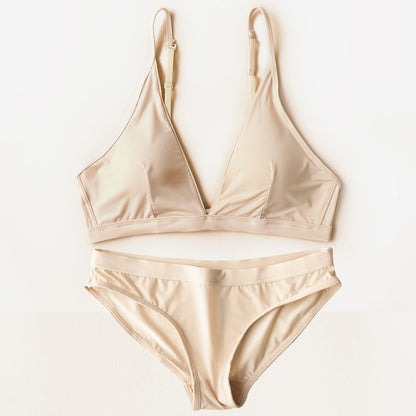 European And American Big Breasts Show Small Without Chest Pad Ice Silk French Lingerie Set