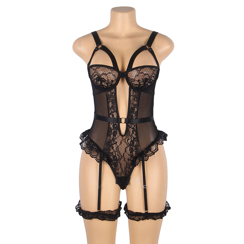 Sexy Lingerie Mesh Sexy Perspective Pajamas Lace Hollow Out Cutout Strap Jumpsuit