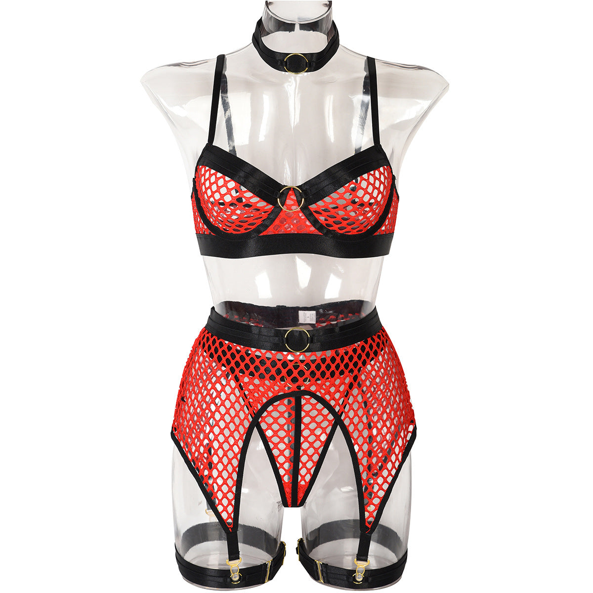 Sexy Underwear Four Pieces At Large Mesh Stitching With Steel Ring Halter Classic Underwear Pack