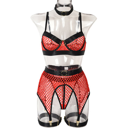 Sexy Underwear Four Pieces At Large Mesh Stitching With Steel Ring Halter Classic Underwear Pack