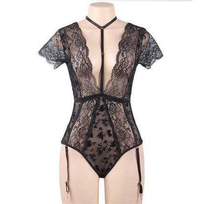 Plus Size Sexy Lingerie Sexy Lace Floral Stitching See-through Garter Jumpsuit