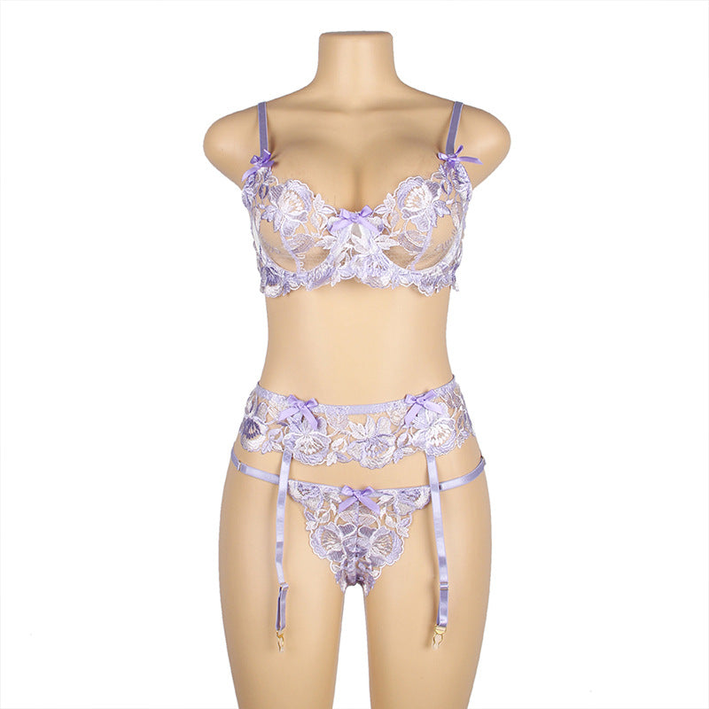 Sexy Lingerie Women Lace Steel Ring Push See Through Sexy Temptation Garter