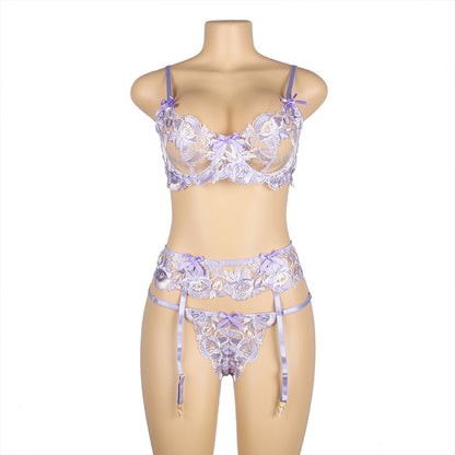 Sexy Lingerie Women Lace Steel Ring Push See Through Sexy Temptation Garter