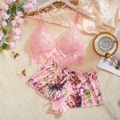 Sous-vêtements sexy en dentelle transparente, soutien-gorge et short, ensemble deux pièces
