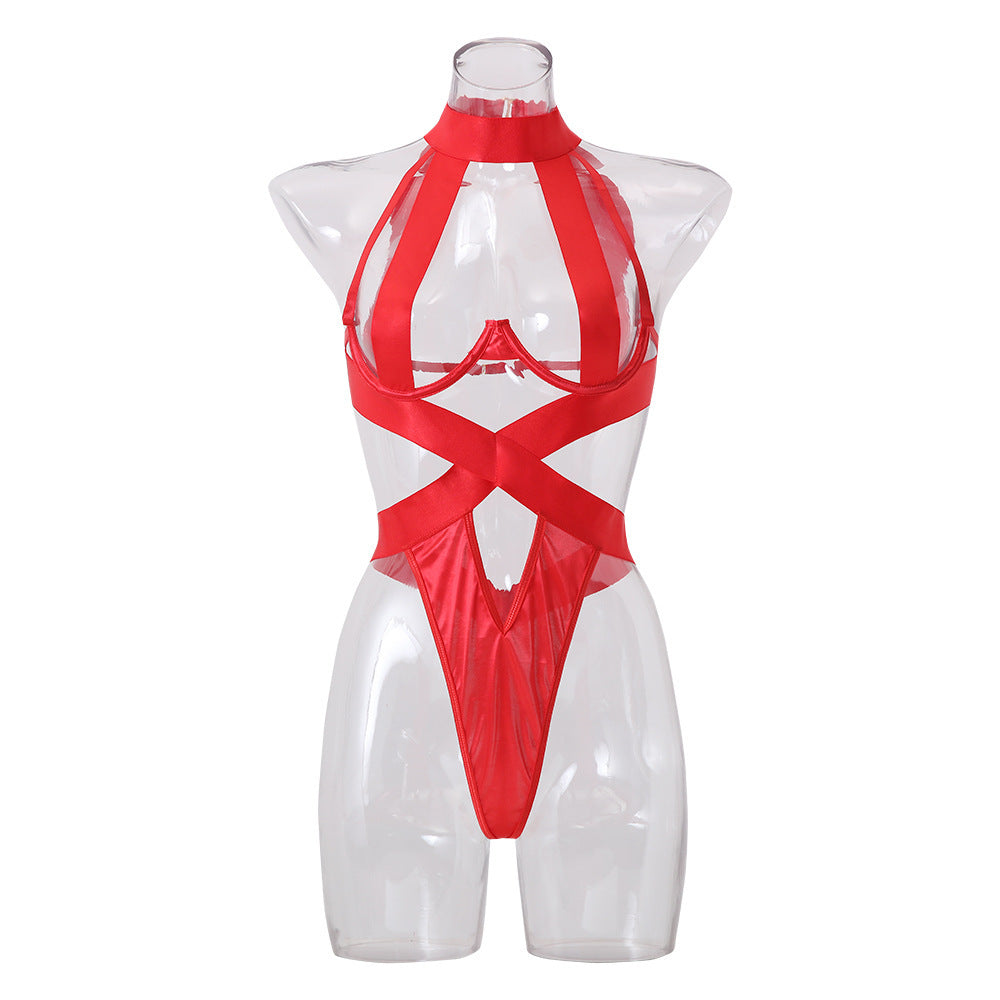 Sexy Nude Back Large Bandage Jumpsuit Sexy Lingerie Set