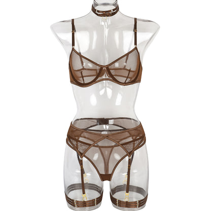 Sexy Underwear Four Piece Set Popular Mesh Stitching With Neck Leg Ring High Quality Underwear