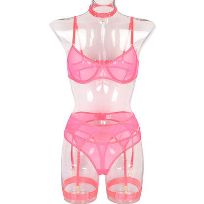 Sexy Underwear Four Piece Set Popular Mesh Stitching With Neck Leg Ring High Quality Underwear