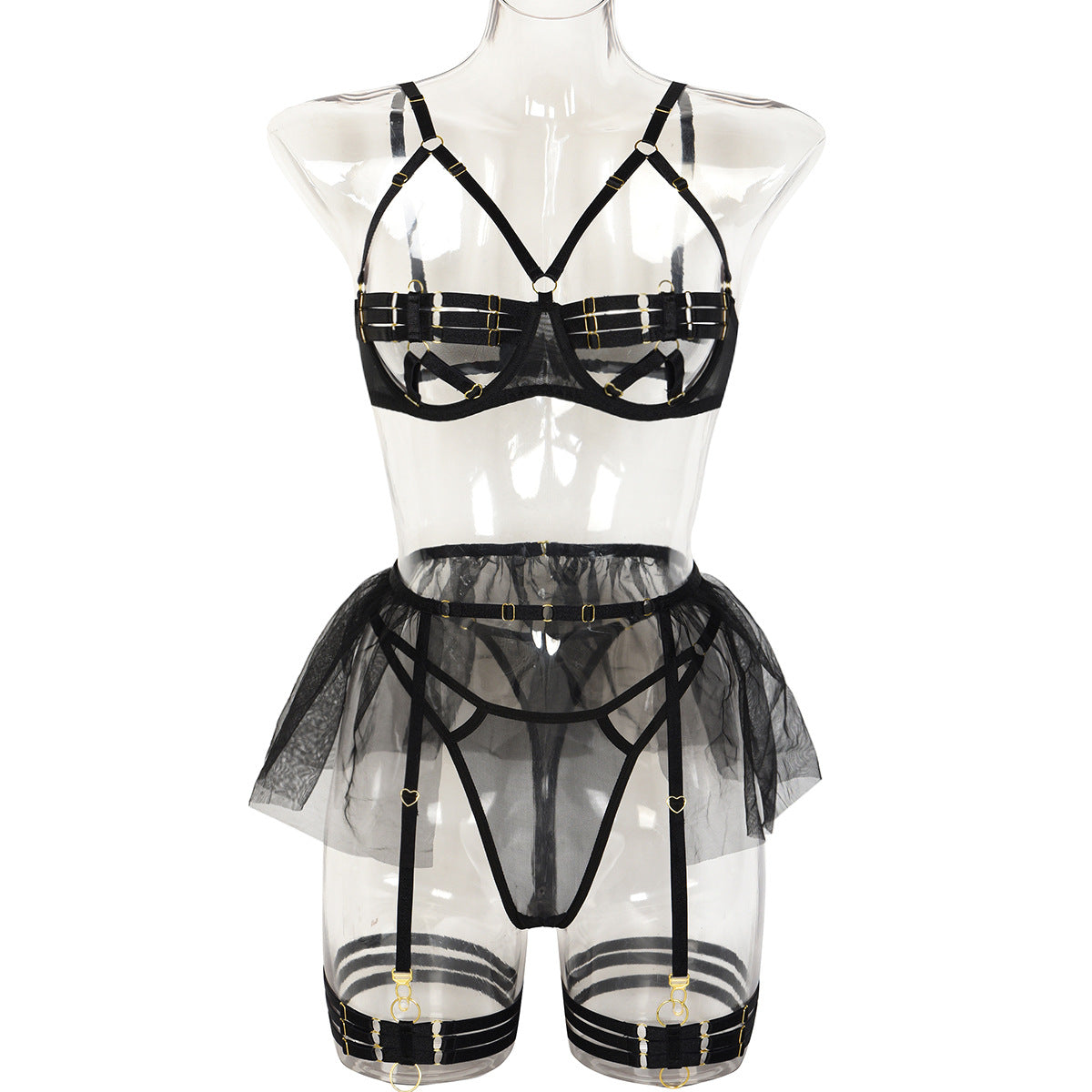 Popular Sexy Three Piece Set Hollow Out Cutout Chest Princess Skirt Heavy Industry Sexy Sexy Suit