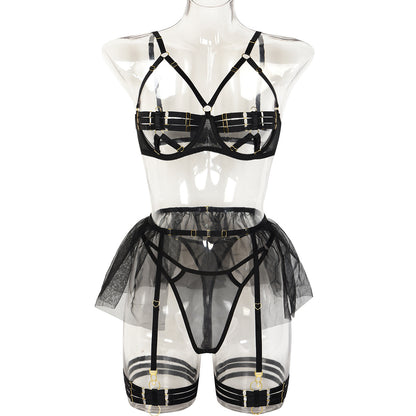 Popular Sexy Three Piece Set Hollow Out Cutout Chest Princess Skirt Heavy Industry Sexy Sexy Suit