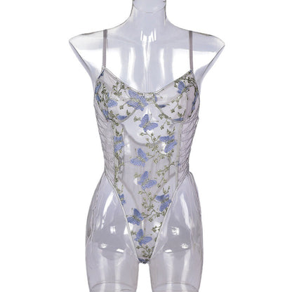 Sexy Underwear Butterfly Embroidery Lace Stitching Jumpsuit Women Heavy Craft Overseas