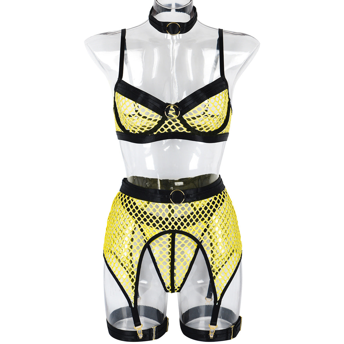 Sexy Underwear Four Pieces At Large Mesh Stitching With Steel Ring Halter Classic Underwear Pack