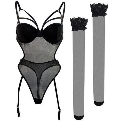 Summer Sexy Lingerie Jumpsuit Fishnet Clothes Hollow Out Cutout Shapewear Women Small Chest Push up Sexy Bra